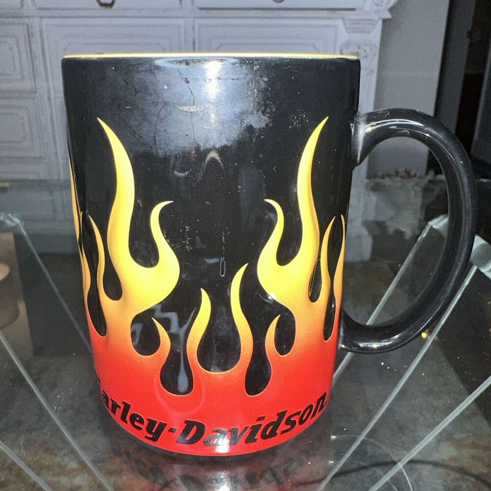 Harley Davidson Motorcycle 3D Raised Sculpted Flames Mug Cup 15 oz Vintage 2002b